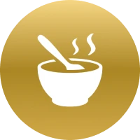 Steaming bowl with spoon icon